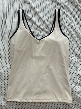 Cream Tank Top with Navy Contrast Trim